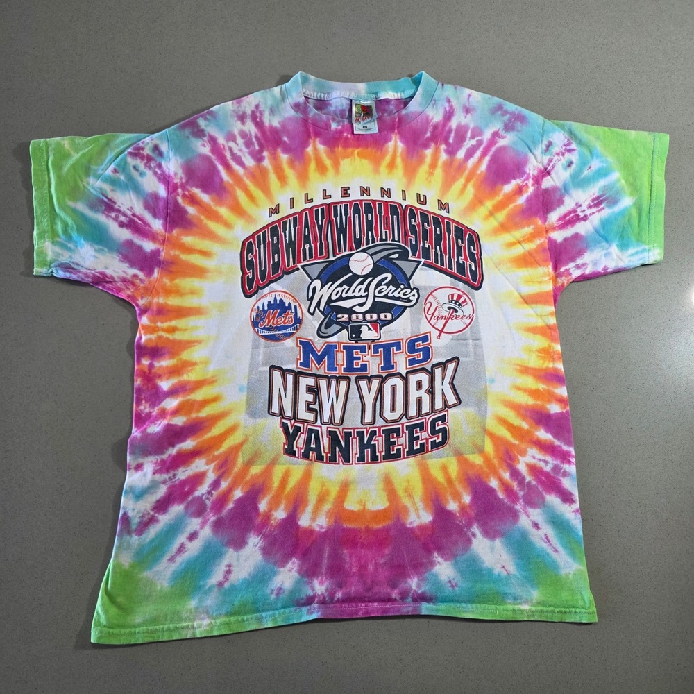 Vintage 2000 Subway World Series Mets vs Yankees Tie Dye Shirt XL Fruit of Loom